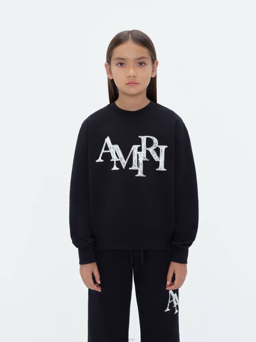 AMIRI barn svart merke forskjøvet scribble crewneck NFBX351