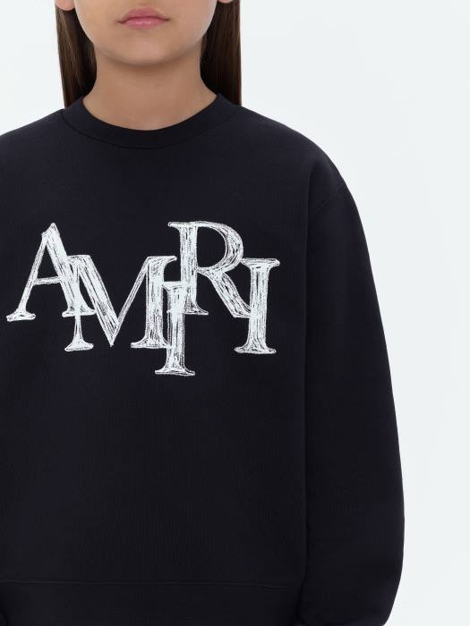 AMIRI barn svart merke forskjøvet scribble crewneck NFBX351