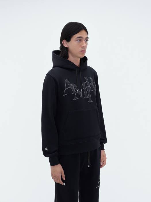 AMIRI menn svart merke hettegenser med forskjøvet logo NFBX140